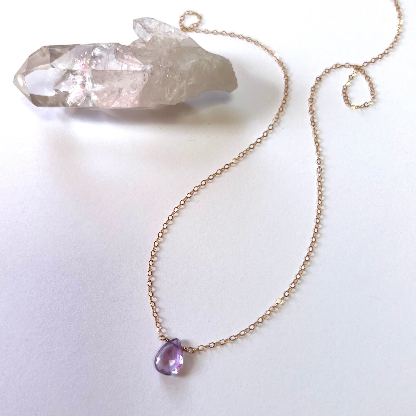 Lavender Amethyst Crystal Necklace - Mini Pendant with 14K Gold Filled Chain