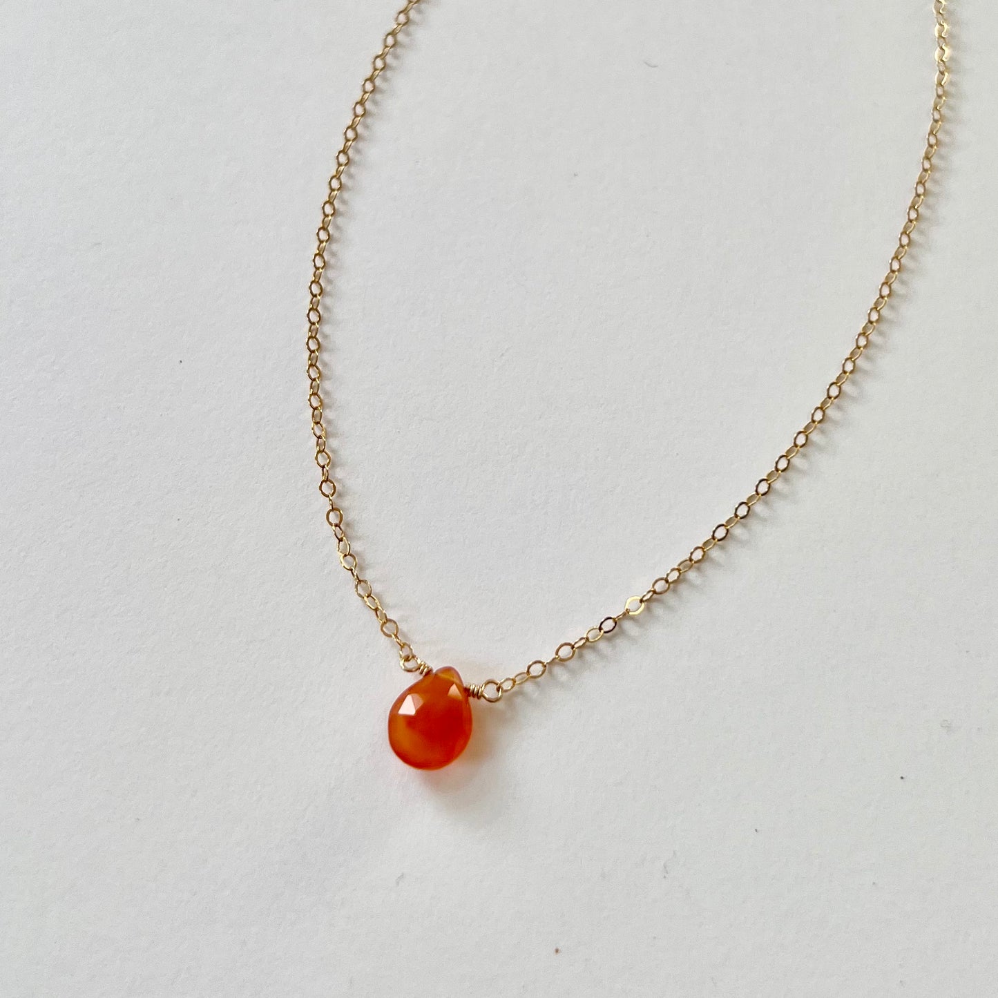 Carnelian Crystal Necklace - Mini Pendant with 14K Gold Filled Chain