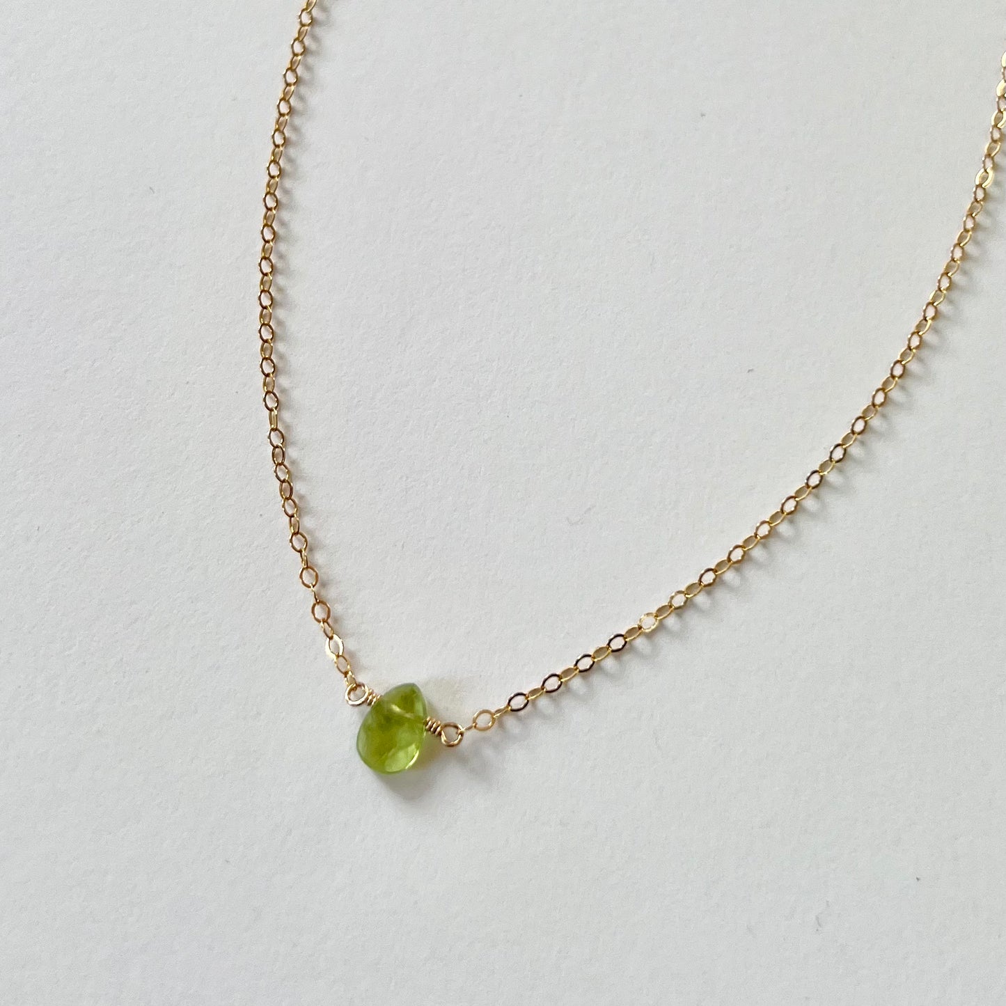 Peridot Crystal Necklace - Mini Pendant with 14K Gold Filled Chain