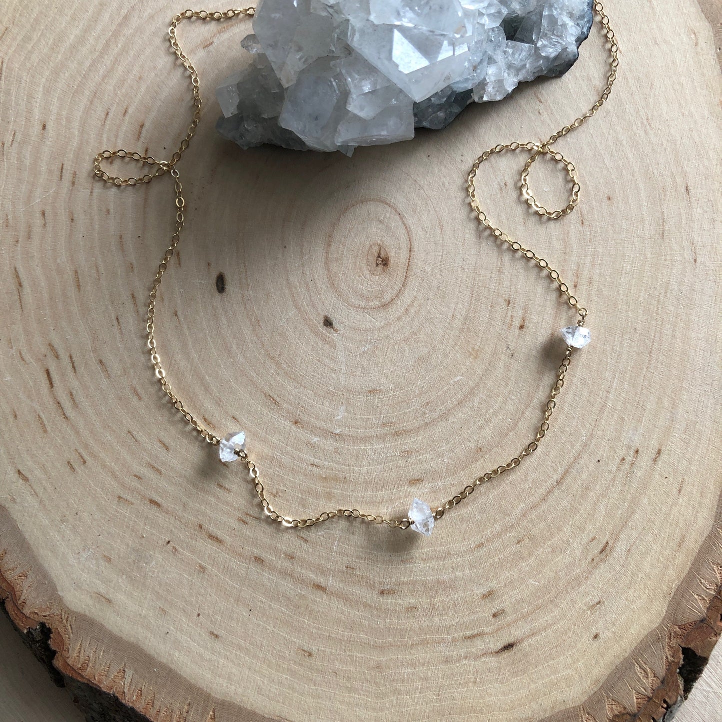 Three Station Mini Herkimer Necklace