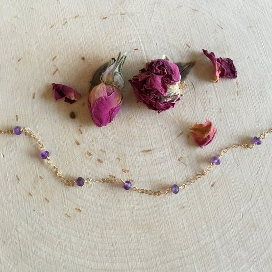 Amethyst Wire Wrap Bracelet with 14K Gold Filled Chain