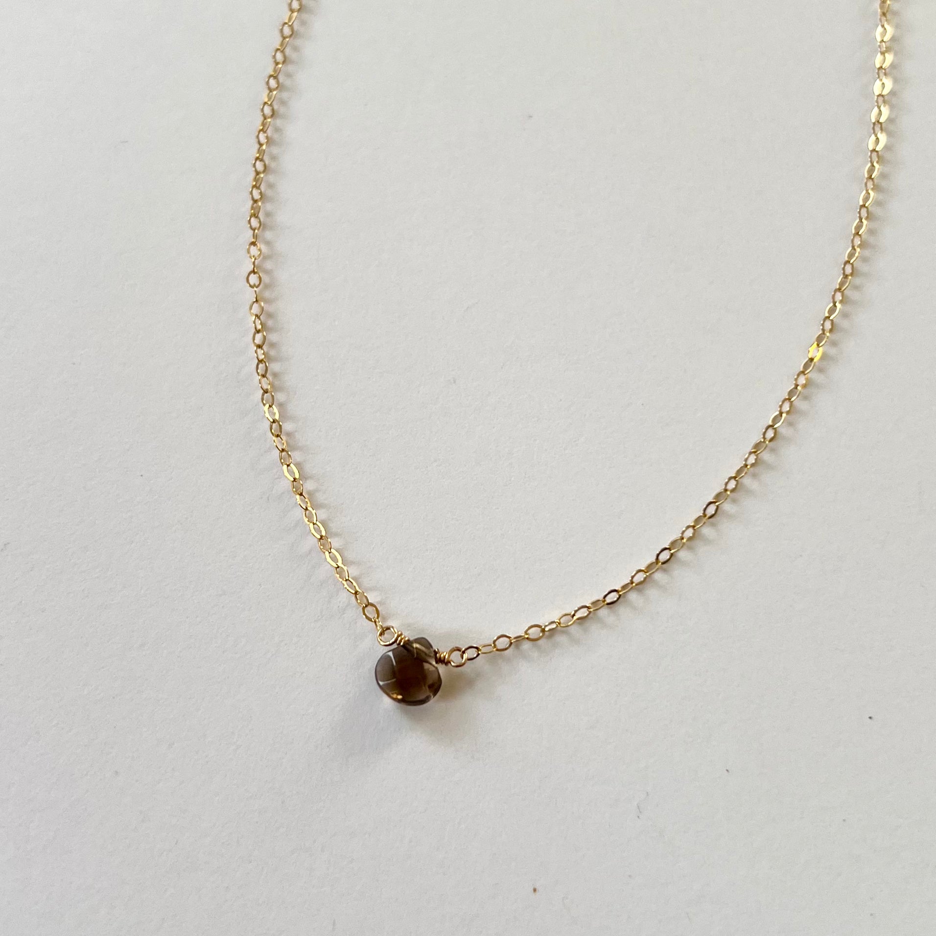 Smoky Quartz Crystal Necklace - Mini Pendant with 14K Gold Filled Chain