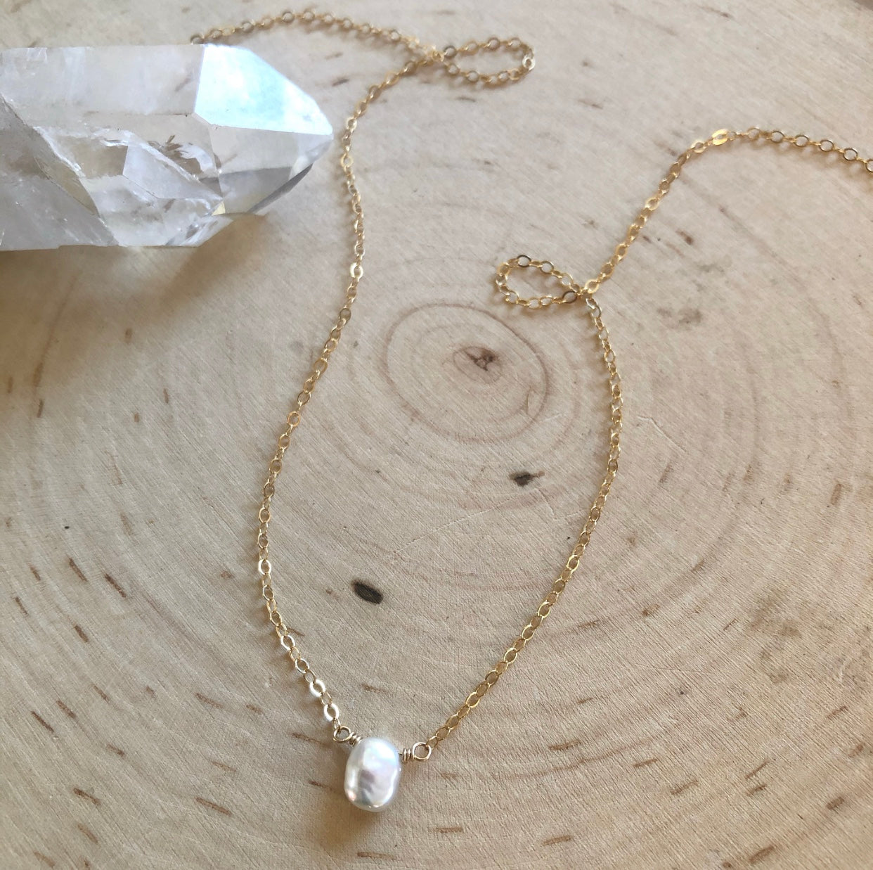 Mini White Raw Pearl Pendant Necklace