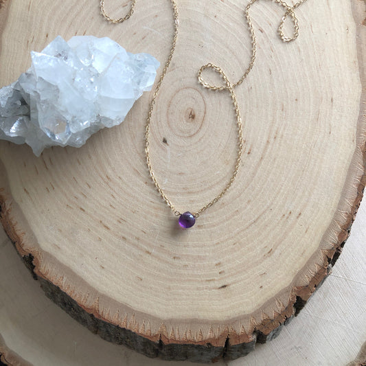 Amethyst Crystal Necklace - Mini Pendant with 14K Gold Filled Chain